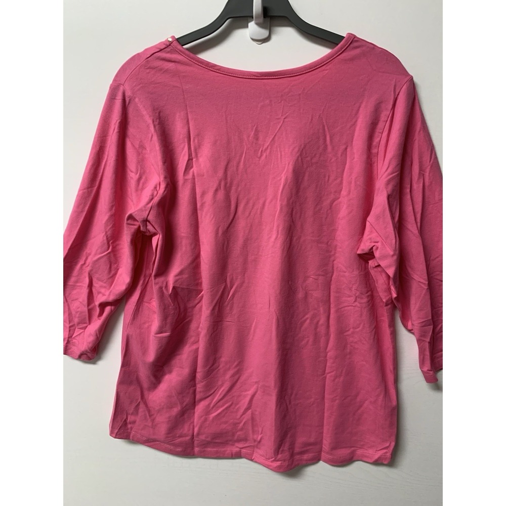Belle Kim Gravel Cotton Stretch Embroidered Bling Top Pink Large NEW - Picture 9 of 13